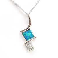 Silver Pendant with Inlay Created Opal & White CZ