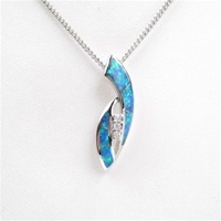 Silver Pendant with Inlay Created Opal & White CZ