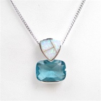 Silver Pendant with Created Opal & Blue Topaz