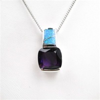 Silver Pendant with Created Opal & Amethyst CZ