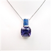 Silver Pendant with Inlay Created Opal & Tanzanite CZ