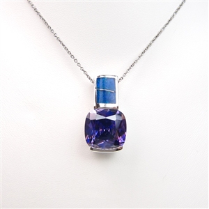 Silver Pendant with Inlay Created Opal & Tanzanite CZ