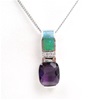Silver Pendant with Created Opal, Wht & Amethyst CZ
