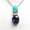 Silver Pendant (Gold Plated) with Created Opal, White & Tanzanite CZ