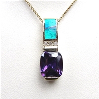 Silver Pendant (Gold Plated) with Created Opal, White & Tanzanite CZ