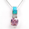 Silver Pendant with Created Opal, White & Pink CZ