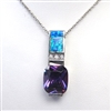 Silver Pendant with Created Opal, White & Tanzanite CZ