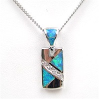 Silver Pendant with Inlay Created Opal & White CZ