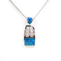 Silver Pendant with Inlay Created Opal & White CZ