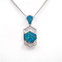 Silver Pendant with Inlay Created Opal & White CZ