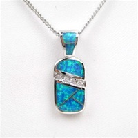 Silver Pendant with Inlay Created Opal & White CZ