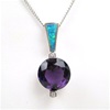 Silver Pendant with Created Opal, Wht & Amethyst CZ