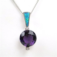Silver Pendant with Created Opal, Wht & Amethyst CZ