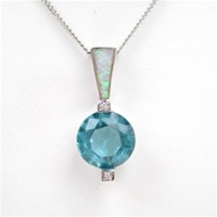 Silver Pendant with Opal, White CZ & Blue Topaz