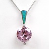 Silver Pendant with Created Opal, White & Pink CZ