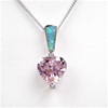 Silver Pendant with Created Opal, White & Pink CZ