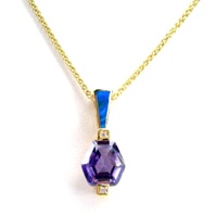 Silver Pendant (Gold Plated) w/ Inlay Created Opal & Tanzanite CZ