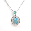 Silver Pendant with Inlay Created Opal & White CZ