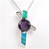 Silver Pendant with Created Opal, Wht & Amethyst CZ