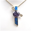 Silver Pendant (Gold Plated) with Created Opal, White & Tanzanite CZ