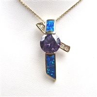 Silver Pendant (Gold Plated) with Created Opal, White & Tanzanite CZ