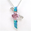 Silver Pendant with Created Opal, White & Pink CZ