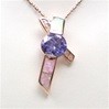 Silver Pendant (Rose Gold Plated) with Inlay Created Opal, White & Tanzanite CZ