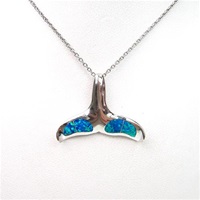 Silver Pendant with Inlay Created Opal (Whale's Tail)