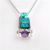 Silver Pendant with Created Opal, Wht & Amethyst CZ