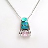 Silver Pendant with Created Opal, White & Pink CZ