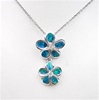 Silver Pendant with Inlay Created Opal and White CZ - Flowers