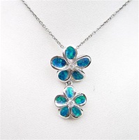 Silver Pendant w/ Inlay Created Opal & White CZ