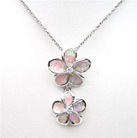 Silver Pendant w/ Inlay Created Opal & White CZ