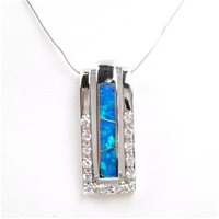 Silver Pendant w/ Inlay Created Opal & White CZ