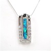 Silver Pendant w/ Inlay Created Opal & White CZ