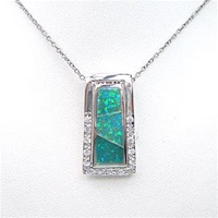 Silver Pendant with Inlay Created Opal & White CZ