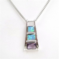 Silver Pendant w/ Created Opal & Amethyst CZ