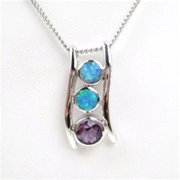 Silver Pendant w/ Created Opal & Amethyst CZ