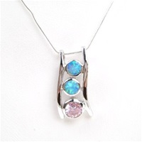 Silver Pendant w/ Created Opal and Pink CZ