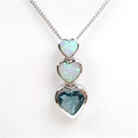 Silver Pendant w/ Created Opal & Blue Topaz