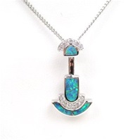 Silver Pendant w/ Inlay Created Opal & White CZ