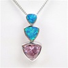 Silver Pendant w/ Created Opal and Pink CZ