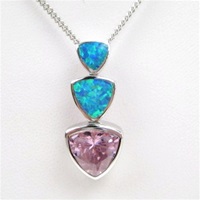 Silver Pendant w/ Created Opal and Pink CZ