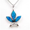 Silver Pendant w/ Inlay Created Opal & White CZ