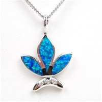 Silver Pendant w/ Inlay Created Opal & White CZ