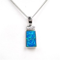 Silver Pendant w/ Inlay Created Opal & White CZ