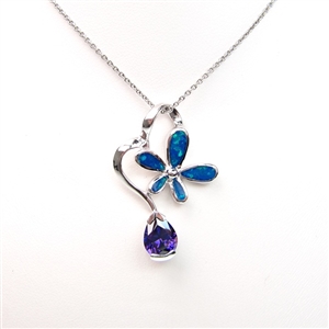 Silver Pendant with Inlay Created Opal & Tanzanite CZ