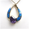 Silver Pendant with Inlay Created Opal and Tanzanite CZ