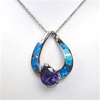 Silver Pendant W/ Inlay Created Opal & Tanzanite CZ