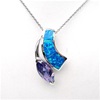Sterling Silver Pendant (Rhodium Plated) with Inlay Created Opal, White & Tanzanite CZ